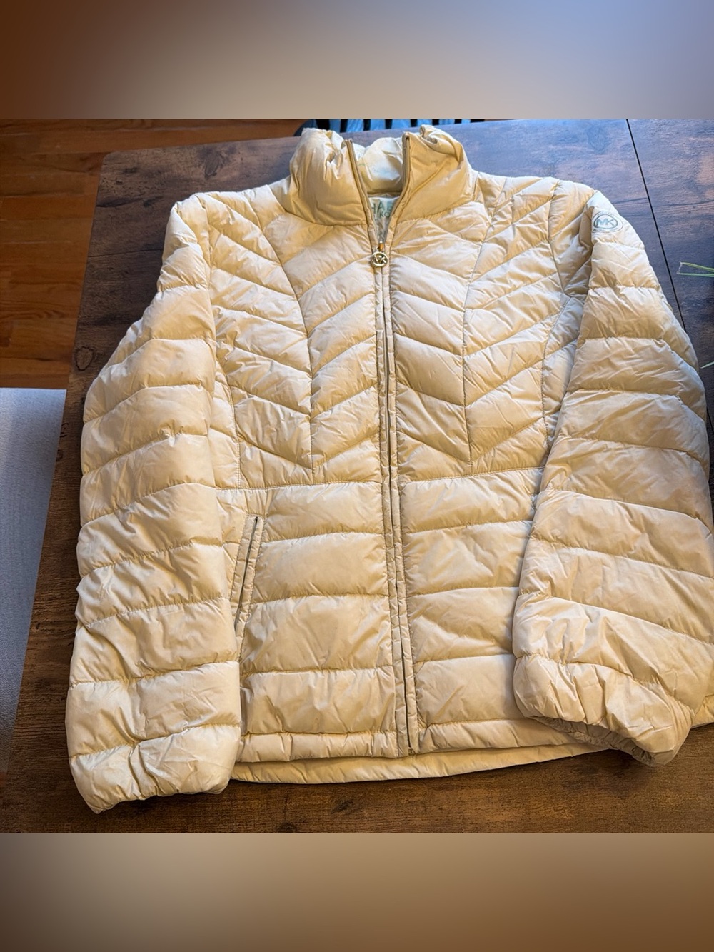 Michael Kors Light Cream Quilted Puffer Jacket